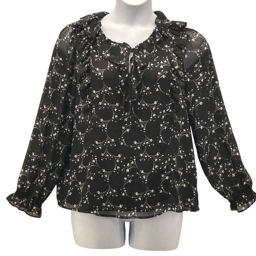 LOFT Heart Print Blouse Blackโ Large
